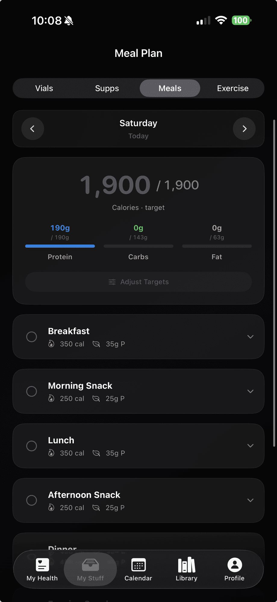 MyTRT meal plan, 1900 calories